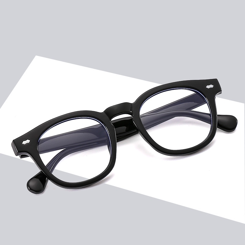 (YUZHU) Vintage Fashion Padi Kuku Bingkai Persegi Anti Cahaya Biru Kacamata Korea Fashion Gaya Sastra Logam Berengsel Eyeglasses