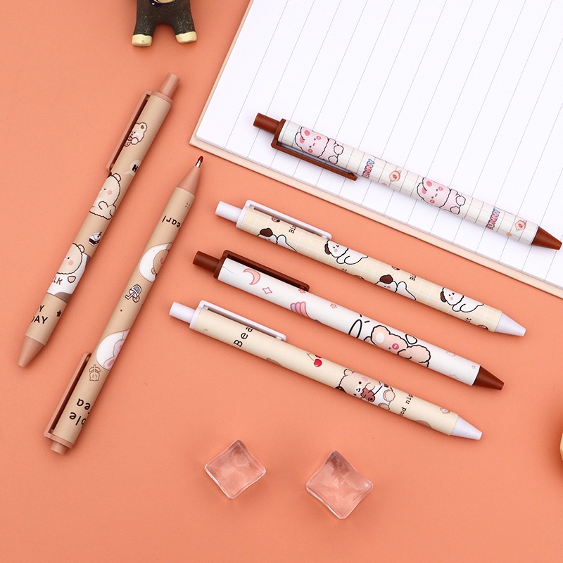 [Harga Grosir] 1pc Random Puff Bear Press Pen Kartun Lucu Kelinci Anjing Pulpen Tinta Hitam 0.5mm Gel Pen Tulisan Harian Pena Ujian Peluru Nib Pena Ditarik Siswa Korea Alat Tulis