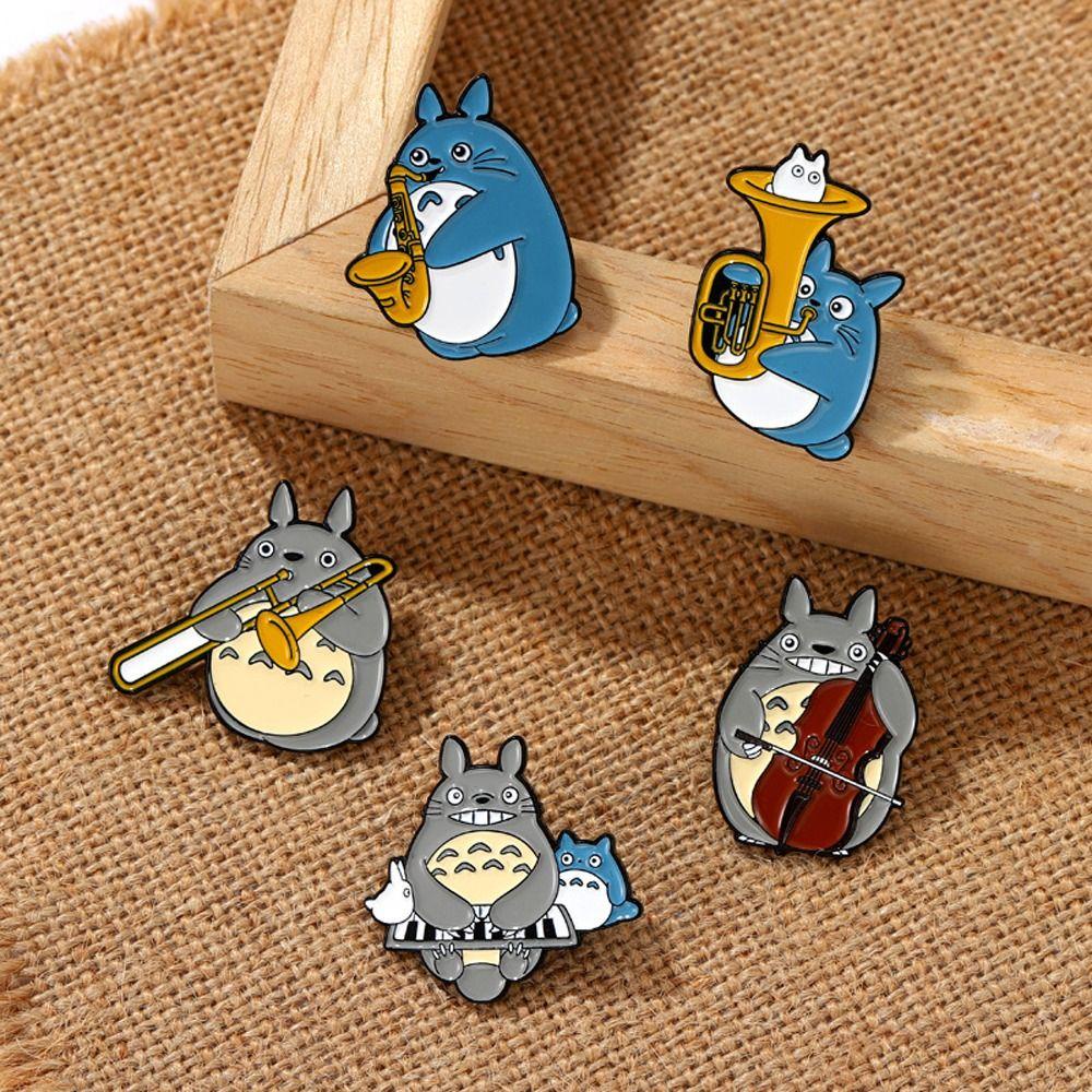 Mxbeauty Totoro Orchestra Bros Sweater Aksesoris Kartun Kasual Piano Cello Gadis Hadiah Saxophone Alloy Lapel Pin Aksesori Pakaian