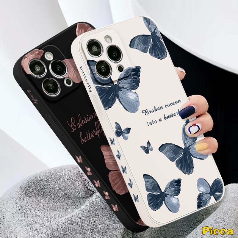 Casing Tepi Lurus Kupu Retro Oppo A12 A16 A15 A17 A57 A95 A76 A94 A7 Reno 8T 8 7 6 5F 5 A5s A3s A54 A9 A78 A55 A53 A31 A5 A52 A16E A1K A16K A96 A36 A74 Side Print Sarung Soft Cover