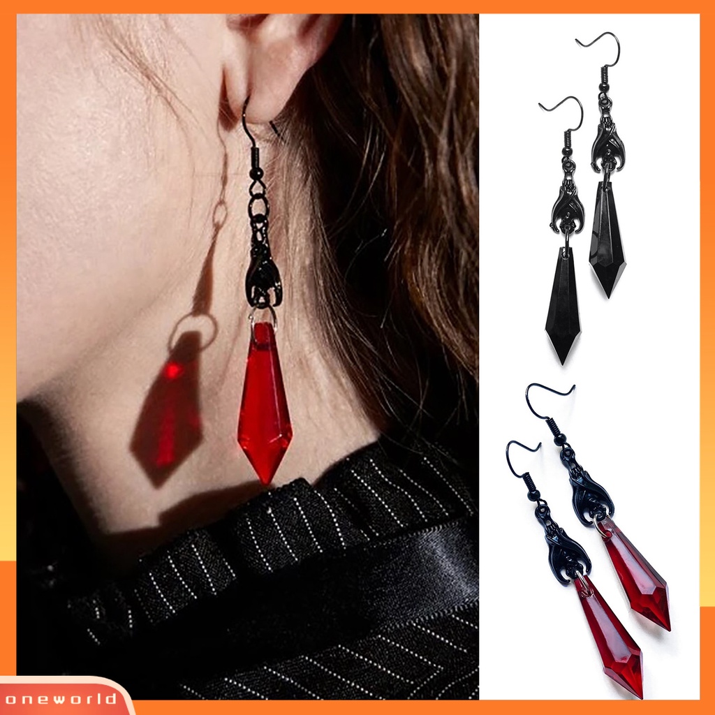 [EONE] 1pasang Anting Wanita Fadeless Sweater-proof Anti-Oksidasi Tahan Jatuh Ruby/Permata Hitam Vintage Ear Hooks Ear Decoration