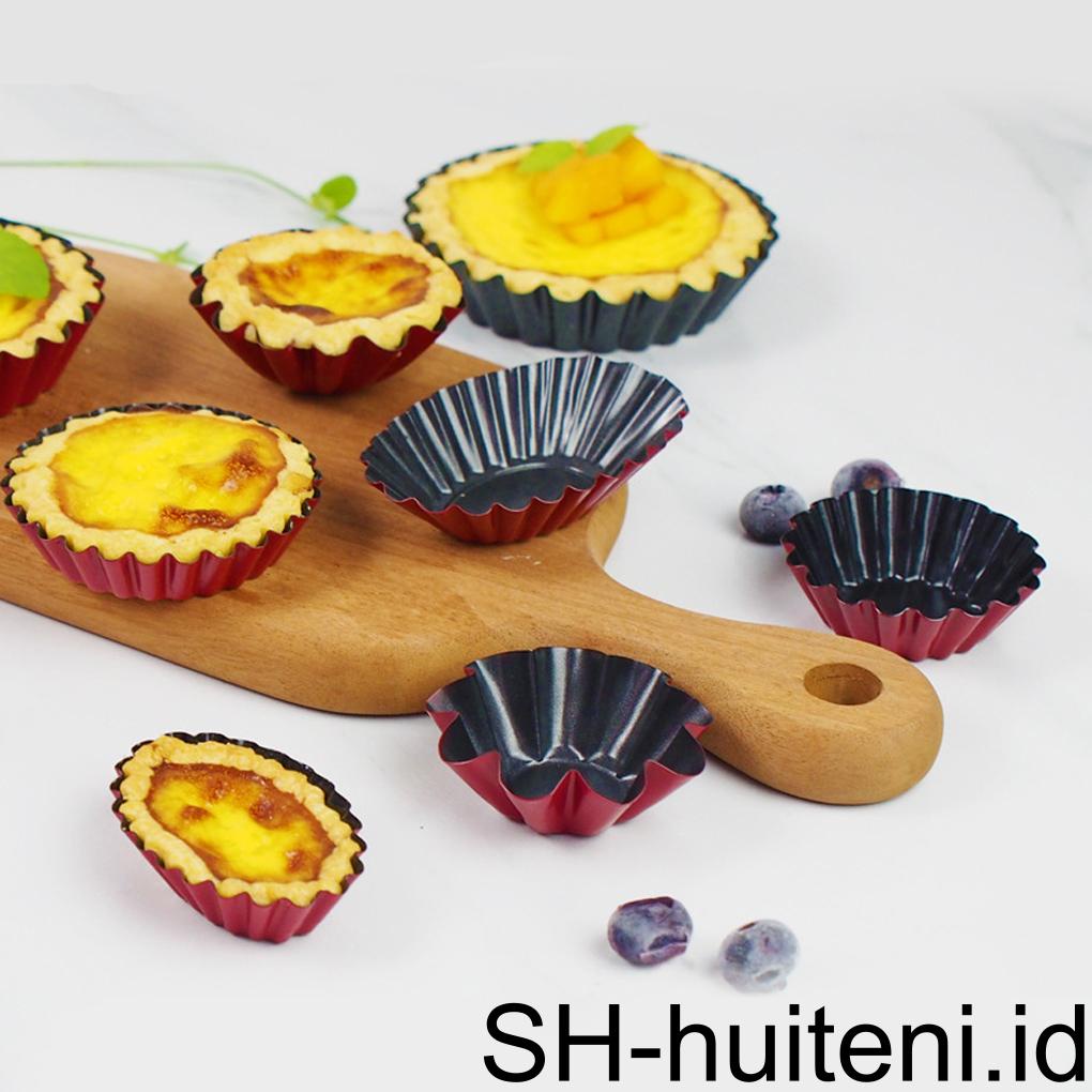 10buah Baja Karbon Egg Tart Cetakan Non-stick Tepi Bunga Tahan Panas Dapur Pie Pastry Cetakan Aksesoris