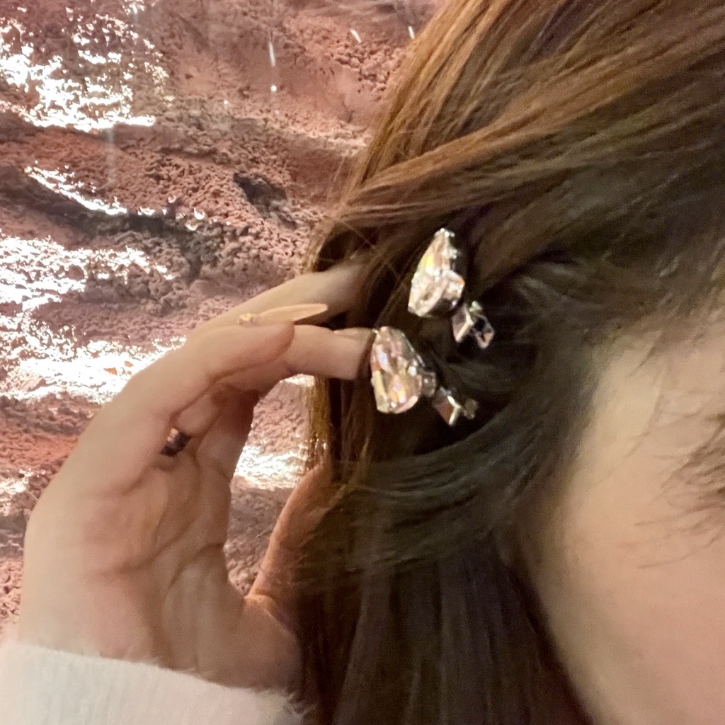 Indah Terompet Merah Muda Berlian Imitasi Cinta Rambut Klip Kristal Warna Kartu Bor Tinggi -Tingkat Super Berlebihan Super Flash Dahi Depan Menyamping Penghancur