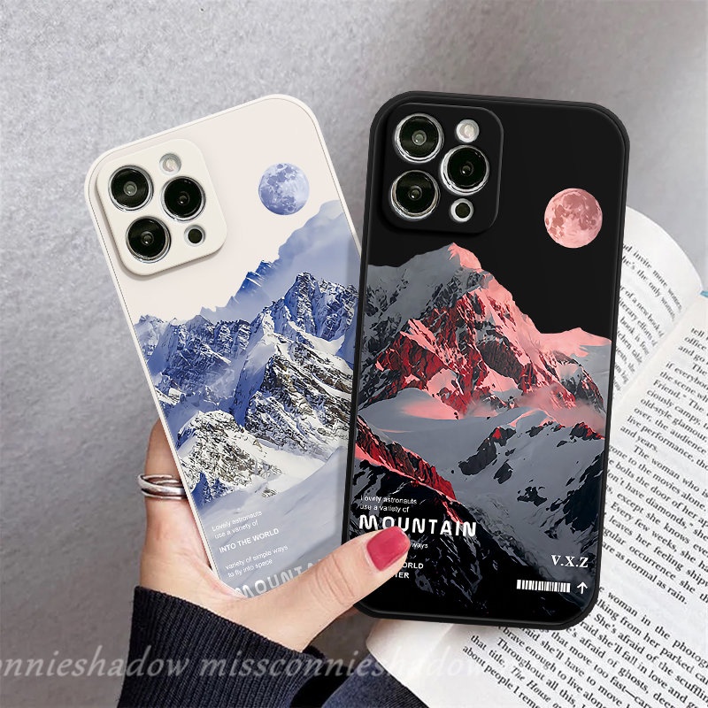 IPHONE Casing Ponsel Gunung Salju Pemandangan Pasangan Kompatibel Untuk Iphone11 14 13 12 Pro Max7 6S 8 6 Plus XR X XS Max SE 2020 Tepi Lurus Soft Cover