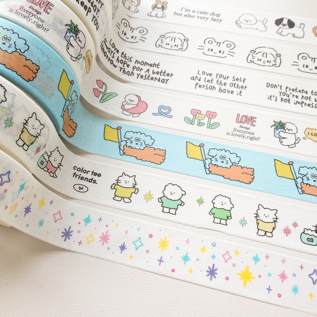 Galicici Japanese Girls Style and Paper Tape/Kartun Kucing Beruang Stroke Pendek Tape DIY Bahan Stiker