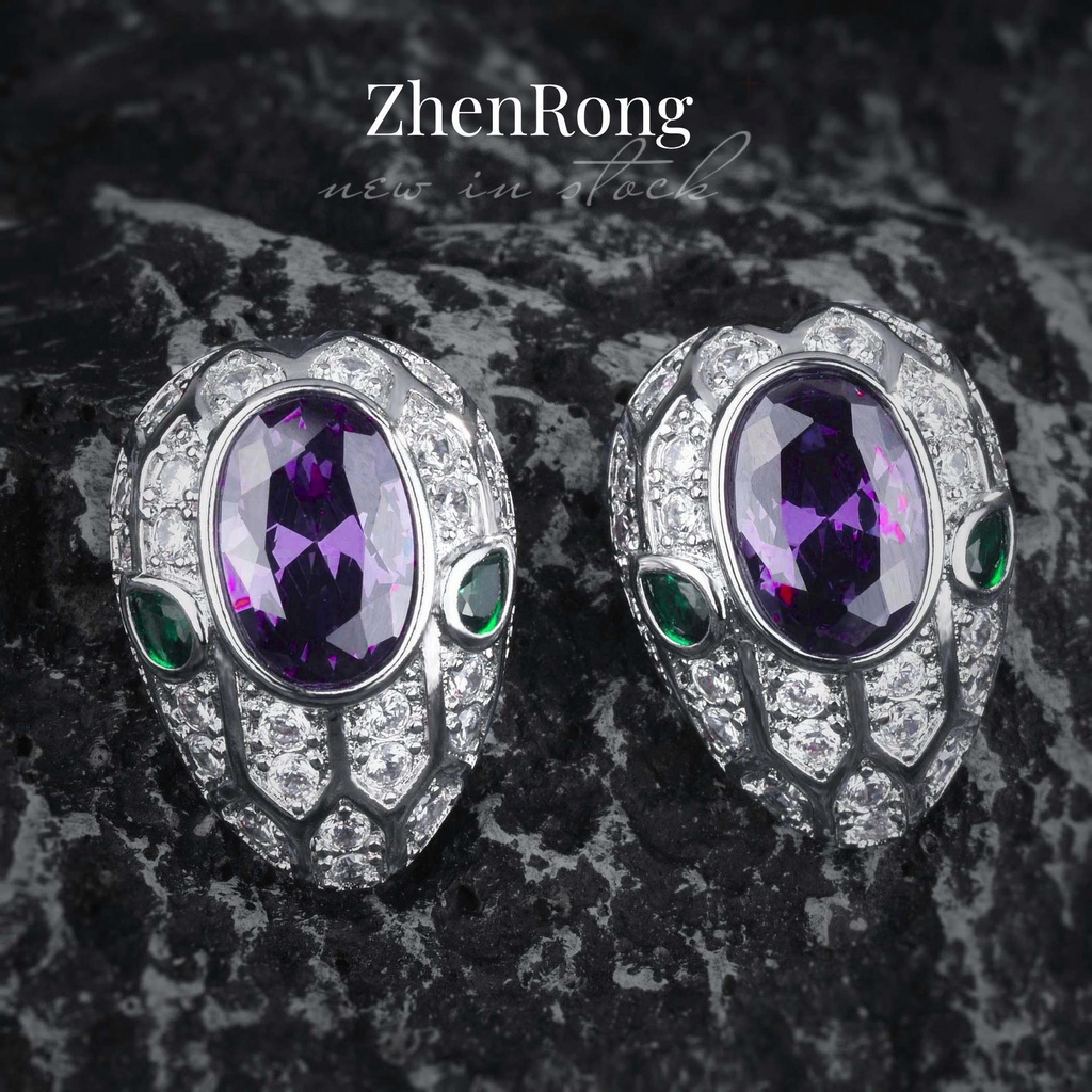 Goldkingdom Aksesoris Perhiasan Fashion Ready Stock Gelang Ular Berlian Ungu Liontin Ular Cincin Anting Amethyst Snake Set