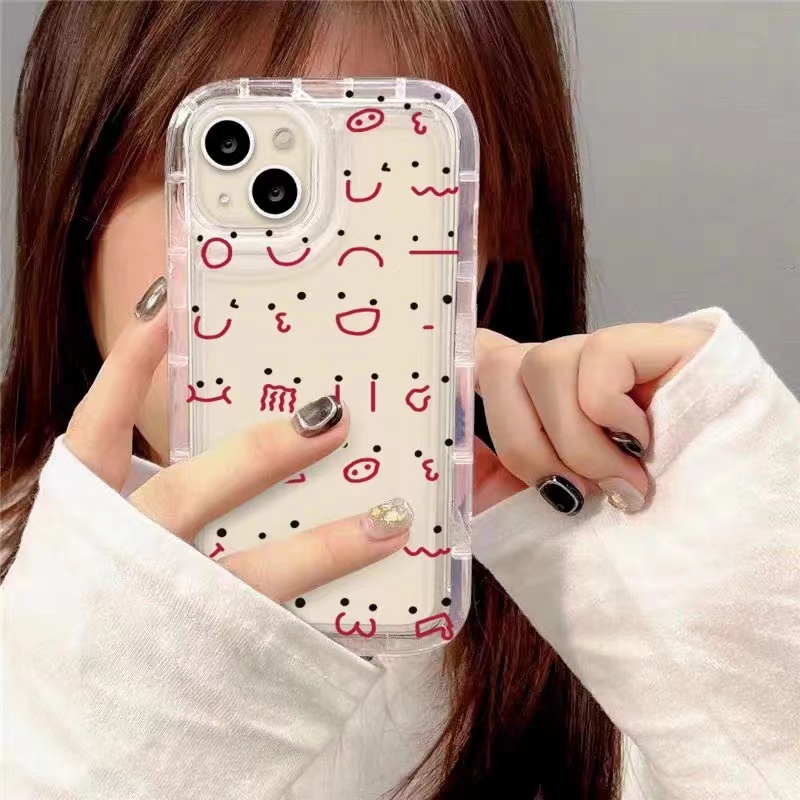 IPHONE Ins Paket Emoticon Cocok Untuk Iphone14 14pro 14plus 13 13mini 13pro 13prm iPhone12 7Plus 8Plus Xr XS 13 12mini Pro Max Empat Sudut Casing Ponsel Transparan Tahan Guncangan