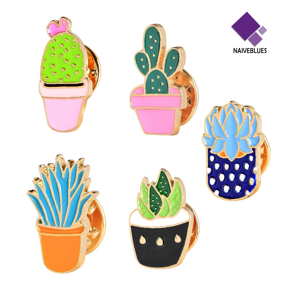 &lt; Naiveblues &gt; Fashion Kaktus Pot Tanaman Enamel Wanita Kemeja Bros Kerah Pin