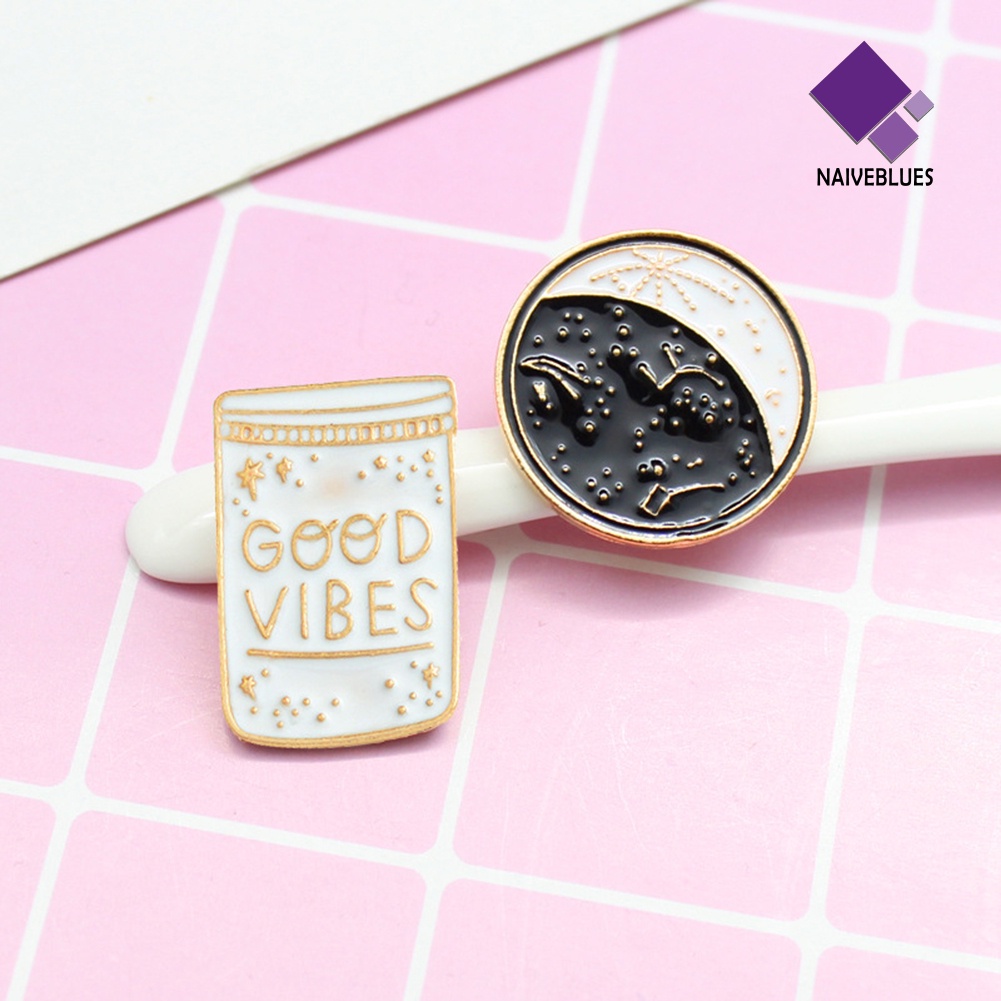 &lt; Naiveblues &gt; 2Pcs Bros Pin Good Vibes Polaris Ursa Denim Jaket Mantel Lencana