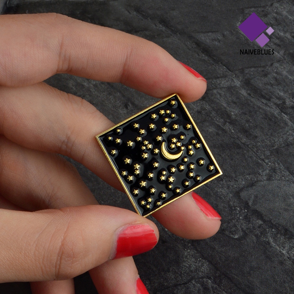 &lt; Naiveblues &gt; Enamel Bulat Retro Bulan Bintang Belati Aksesori Denim Jaket Bros