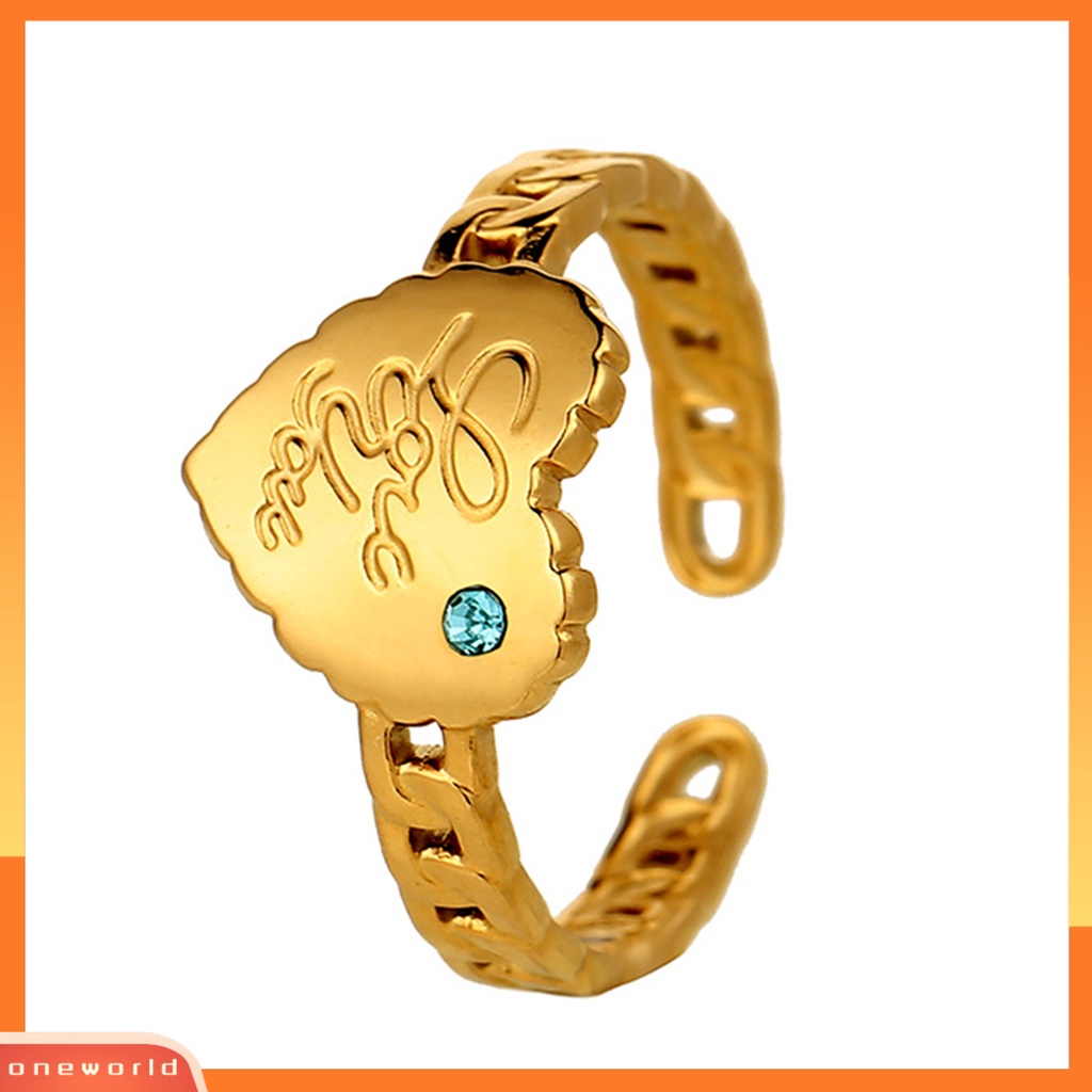 [EONE] Wanita Cincin Huruf Hati Biru Permata Imitasi Perhiasan Pembukaan Adjustable Finger Ring Untuk Pesta Perjamuan Prom Pernikahan