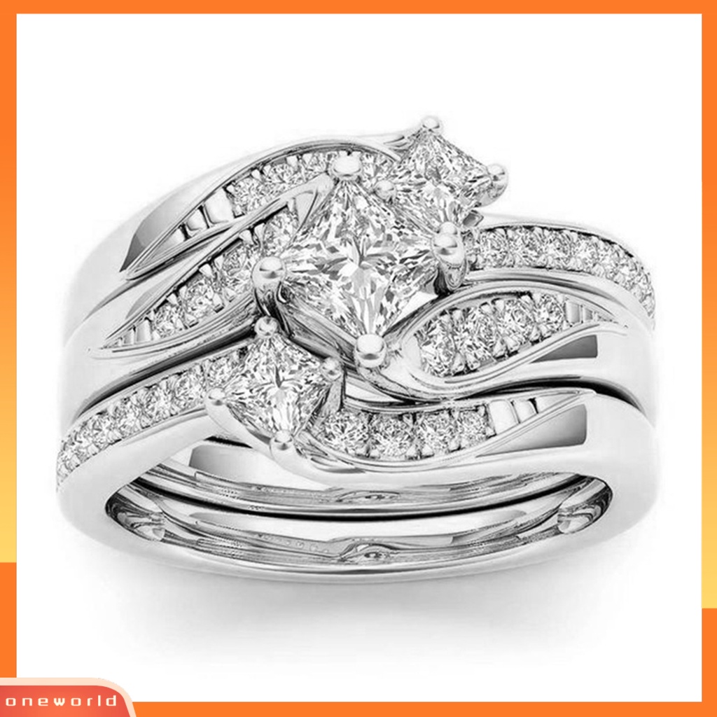 [EONE] 3pcs/set Finger Band Bersinar Geometris Electroplating Gaya Barat Hypoallergenic Hias Perhiasan Buatan Berlian Zirkon Pesta Rings Untuk Pesta