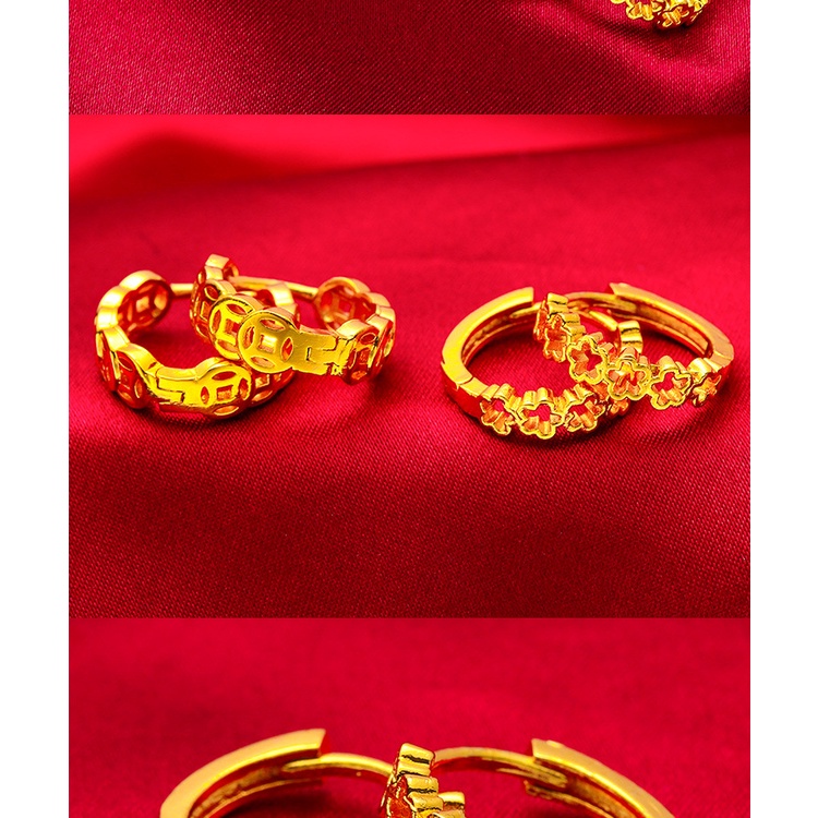 Goldkingdom Perhiasan Fashion 24K Bangkok Aksesoris Ready Stock Anting Koin Wanita Pentagram Anting Wanita