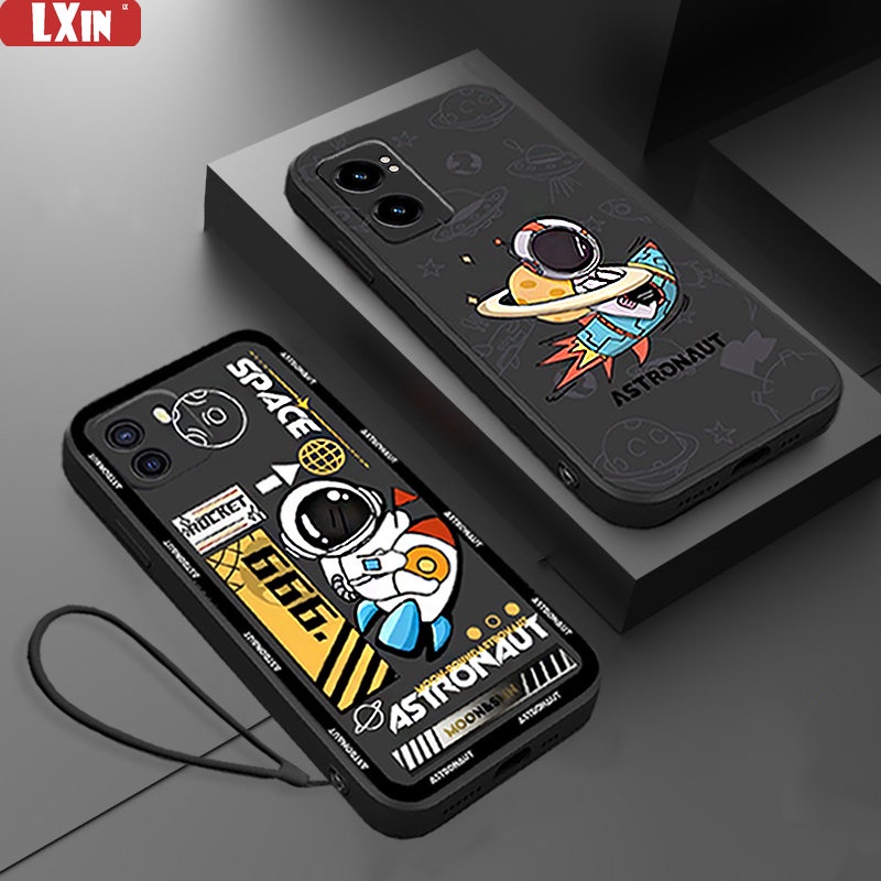 Dengan Lanyard Case OPPO A17 A57 2022 A77S Reno 8T A15 A16 A16K A5S A54 A53 A12 A7 A3S A11k A31 A52 A92 A94 F9 A1K Reno 7 6 5F 4F Tide Astronot Praktis Fashion Lembut Silicone Cover