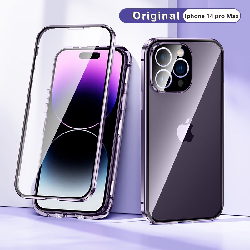 IPHONE Case Metal Magnetik Anti Mengintip Untuk Iphone14Plus12 13 14 Pro Max13 12Mini Pelindung Layar Dua Sisi Penutup Kaca Tritone