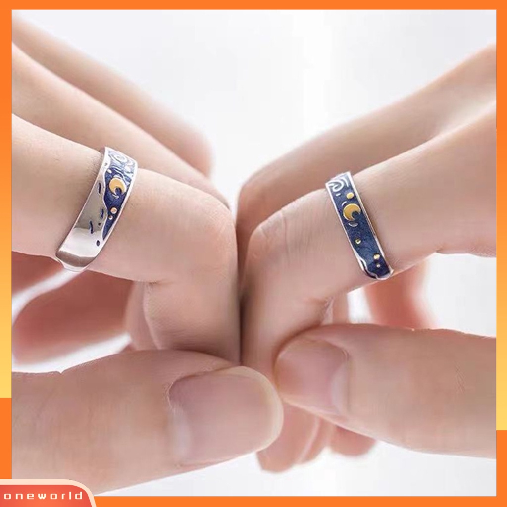 [EONE] 1pc Lover Ring Simple Style Silver Plated Geometric Adjustable Opening Design Dress Up Hadiah Anniversary Pria Wanita Langit Berbintang Cincin Jari Pasangan Perhiasan Aksesori Busana