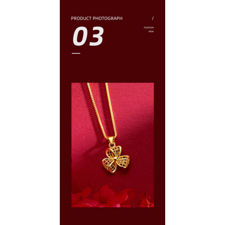 Goldkingdom Fashion Perhiasan 24 K Bangkok Aksesoris Ready Stock Manis Kincir Angin Liontin Berlapis Emas Wanita Berongga Tiga Kelopak Rumput Kincir Kalung