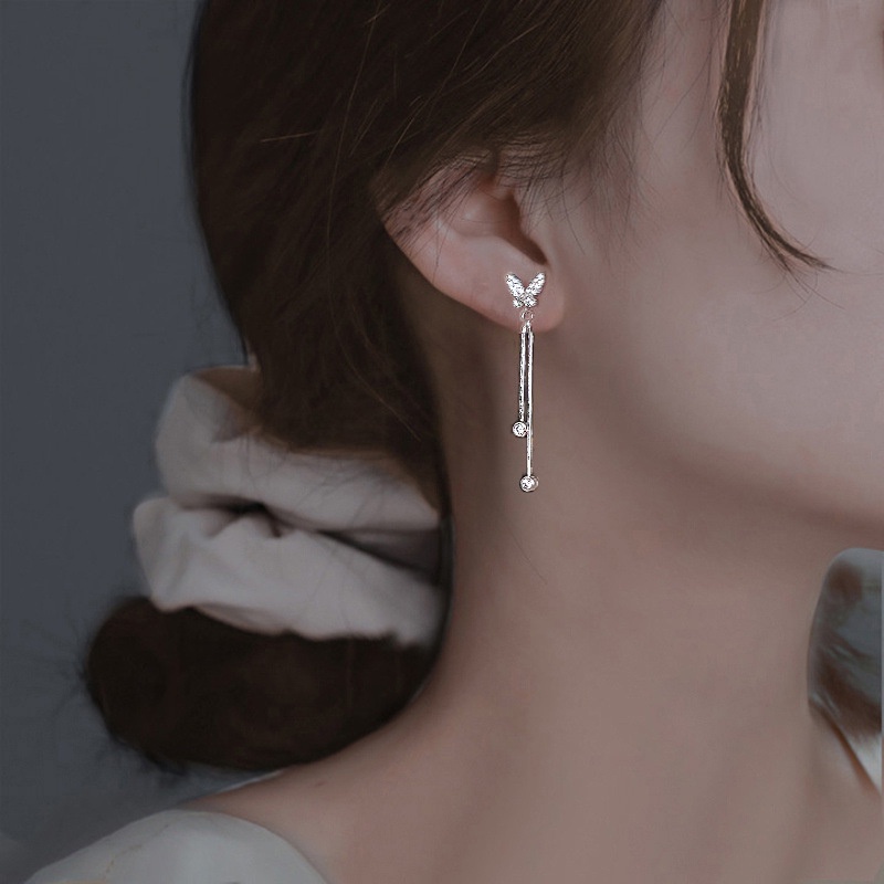 Anting Kupu-Kupu Zirkon Elegan Untuk Wanita Hypoallergenic Fashion Aksesoris Perhiasan Anting Panjang