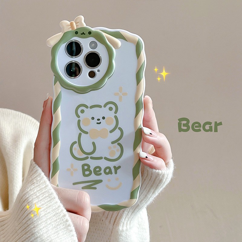 【Lamb Style】Lovely Bear Soft TPU Case HP iP iPhone 11 12 13 14 Pro Max 7 8 + Plus SE 2020 X XS XR Max Girl Woman FTD Casing Apple