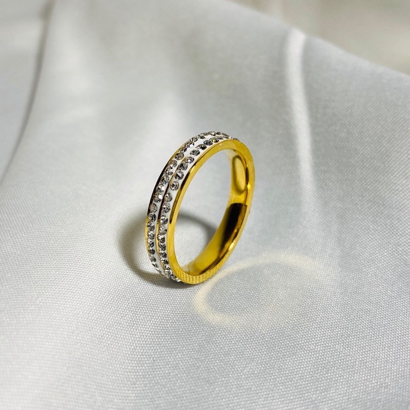 GROSIR Cincin full zircon susun dua  titanium stainless steel 316L import berkualitas bisa bayar ditempat COD