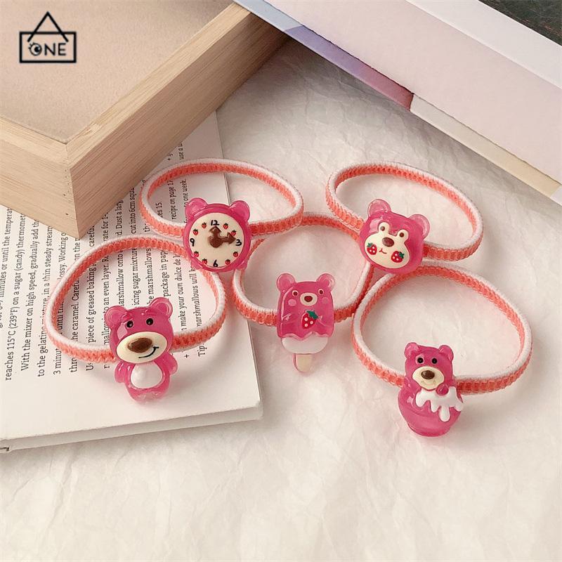 COD❤️Gelang Lotso Beruang Stroberi Tali Rambut Elastis Tinggi yang Lucu Tali Rambut Karet Kuncir Kuda Serbaguna Cincin Rambut Tahan Lama-A.one