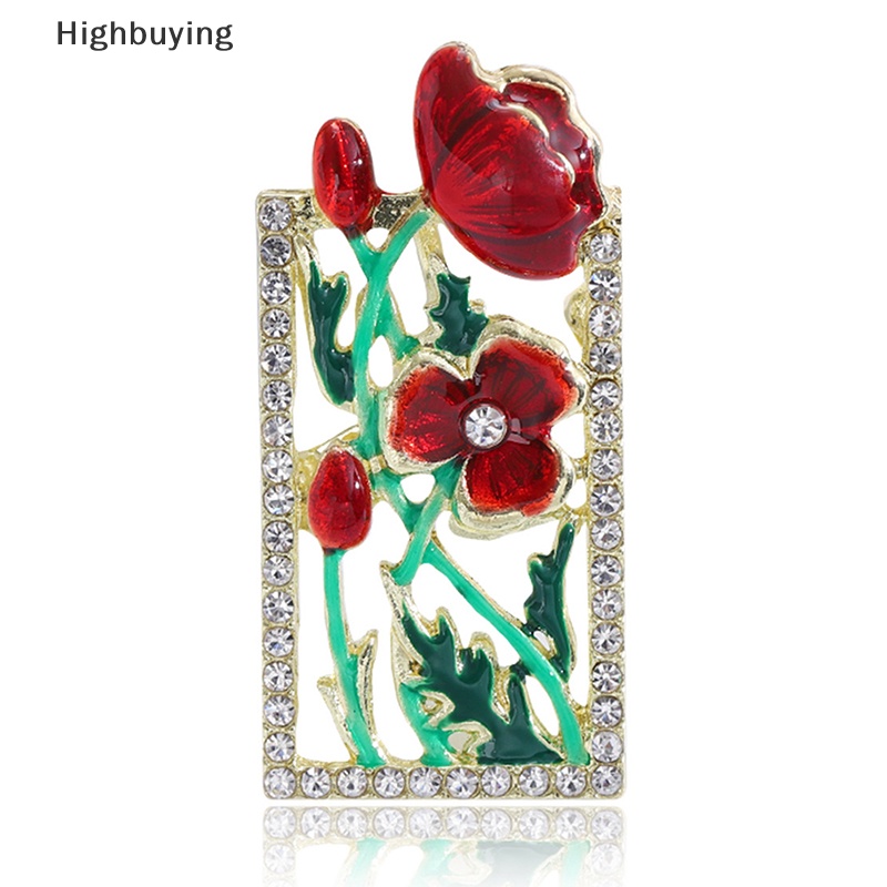 Hbid Bros Bunga Cantik Untuk Wanita Desain Bingkai Enamel Merah Tanaman Pesta Kantor Brooch Pin Hadiah Glory