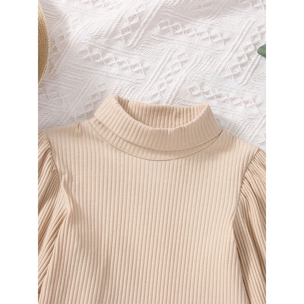 CHUBBI 33 Setelan Set Anak Perempuan Kaos High Neck + Rok Fanel Kotak2 Belt