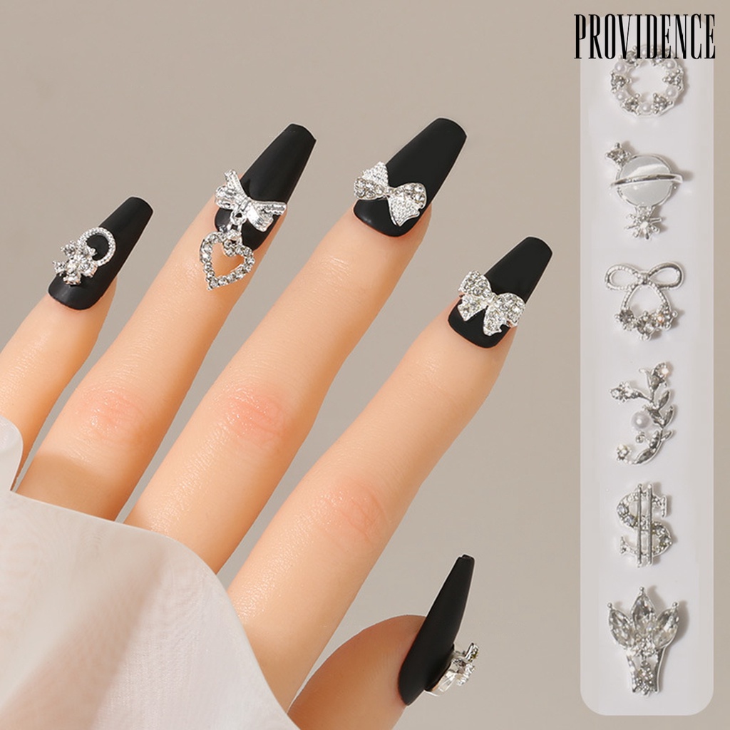 Providence 20Pcs Ornamen Kuku Bentuk Kreatif Tahan Karat Paduan Cinta Hati Hiasan Kuku Busur-Simpul Manicure Perhiasan Perlengkapan Kecantikan