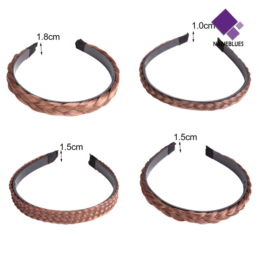 &lt; Naiveblues &gt;1/1.5/1.8cm Wanita Rambut Hoop Sintetis Wig Dikepang Hiasan Kepala Bando
