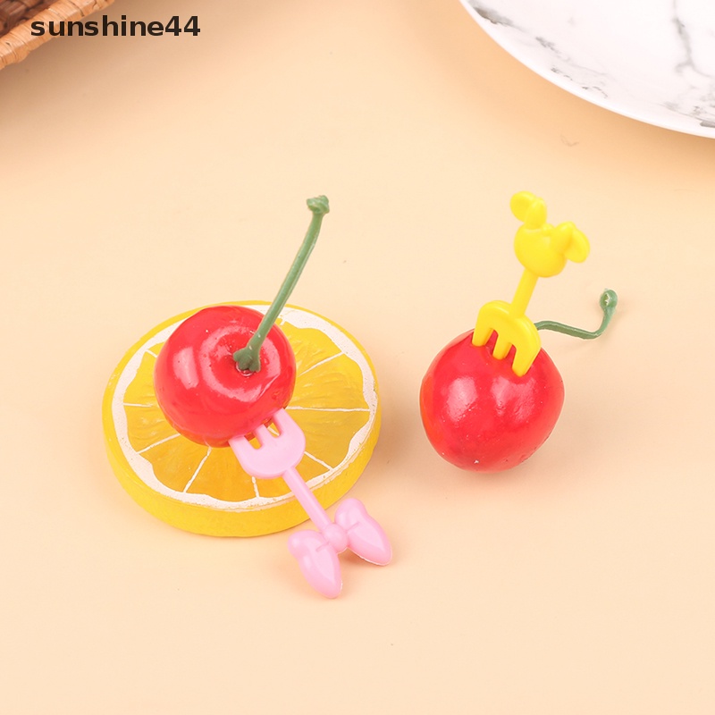 Sunshine 10Pc Mini Anak Hewan Makanan Buah Picks Garpu Kotak Makan Aksesori Dekorasi Alat ID