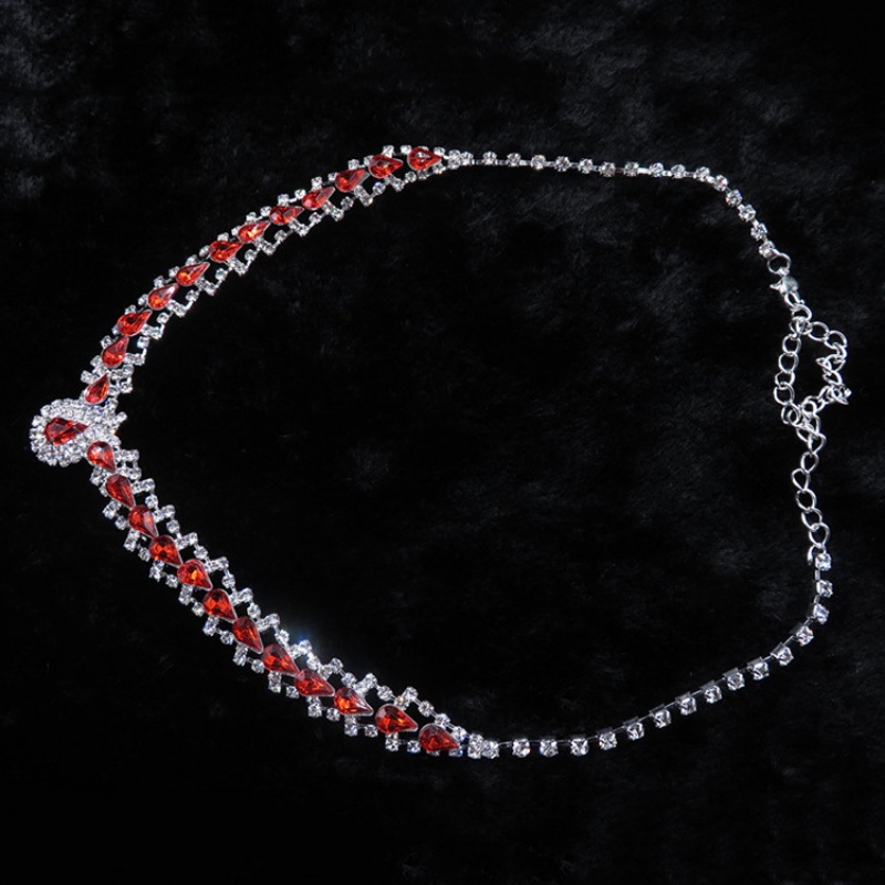 Set Aksesoris Pernikahan Pengantin Fashion Korea Cantik Kalung Droplet Merah