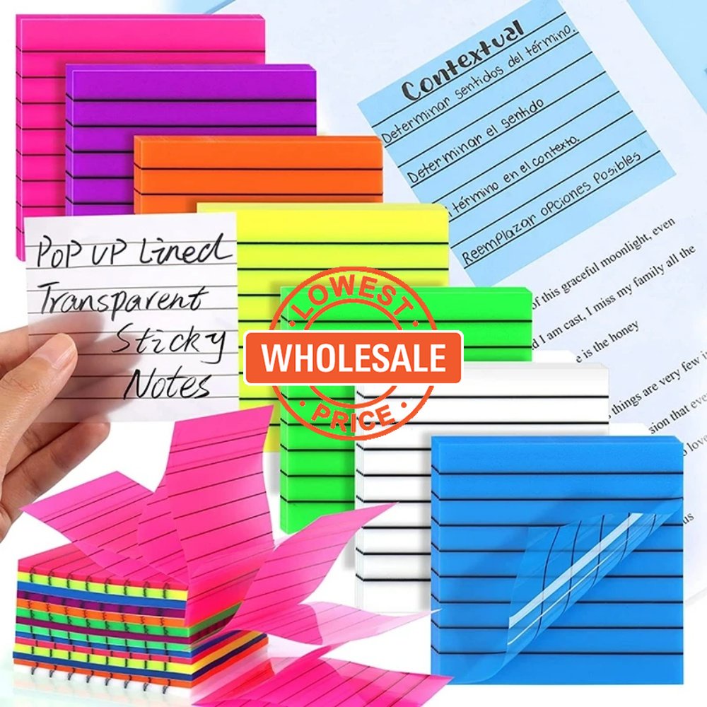 [Harga Grosir] 50lembar Kreatif Tembus Lengket Note Dengan Garis Tahan Air Neon Warna PET Memo Pads Perekat Diri Index Stiker Perlengkapan Alat Tulis Kantor Sekolah