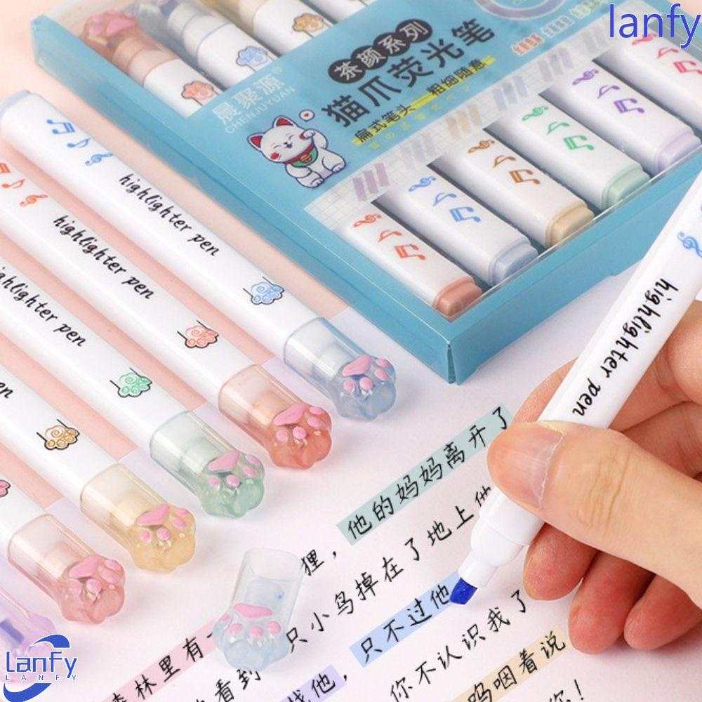 Lanfy Pen Neon Jepang Vintage Warna Permen Perlengkapan Kantor Bentuk Kaki Kucing Stabilo