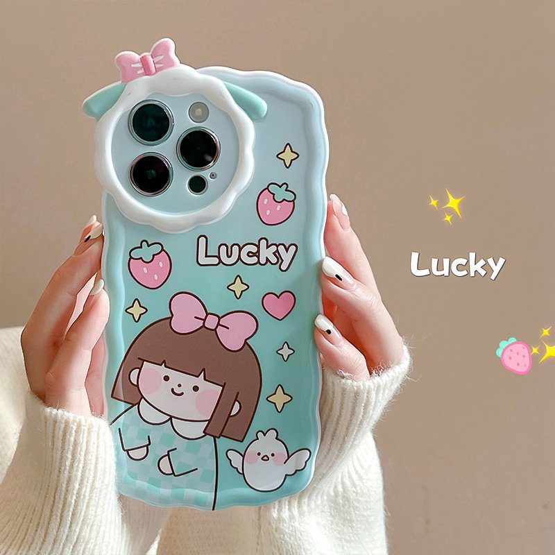 【Lamb Style】Strawberry Lucky Girl Soft TPU Case HP iP iPhone 11 12 13 14 Pro Max 7 8 + Plus SE 2020 X XS XR Max Woman FTD Casing Apple