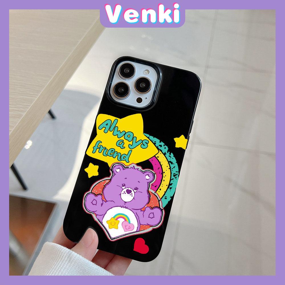 VENKI - For iPhone 14 Pro Max Glossy TPU Phone Case Soft Shell Candy Case Black Bear Rainbow Back Camera Protection Shockproof Compatible with iPhone 14 13 12 Pro Max 11 XR XS 7 8