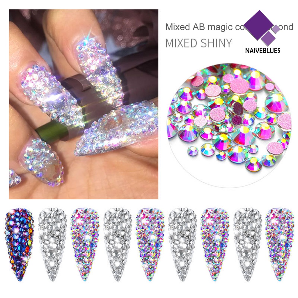 [naiveblues] 1440pcs/set DIY Indah Kuku Berlian Imitasi Glitter Indah Kaca Flash Perhiasan Untuk