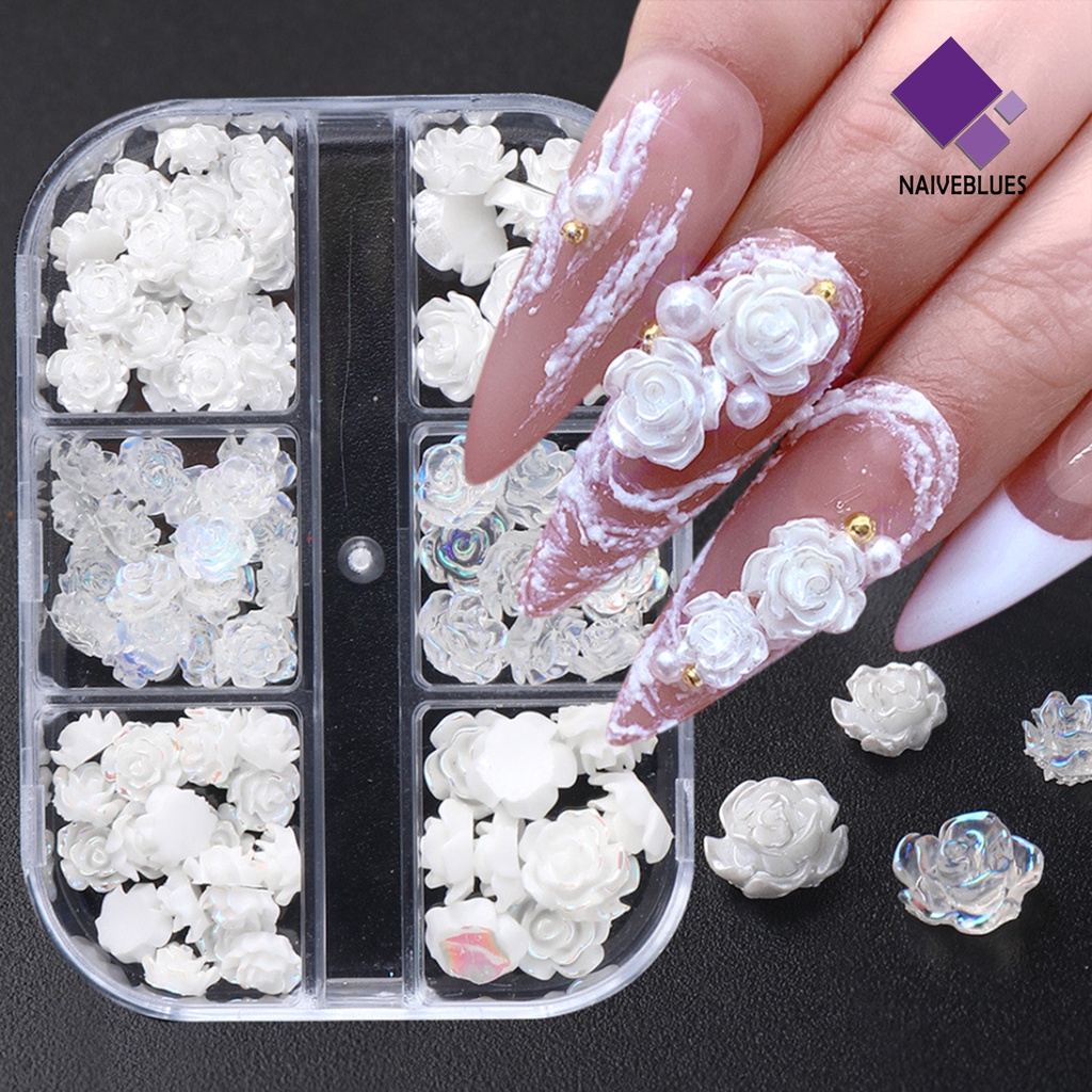 [naiveblues] 90pcs/set Hiasan Kuku Bentuk Bunga Tahan Lama 3D Resin Camelia Aurora Stones Art