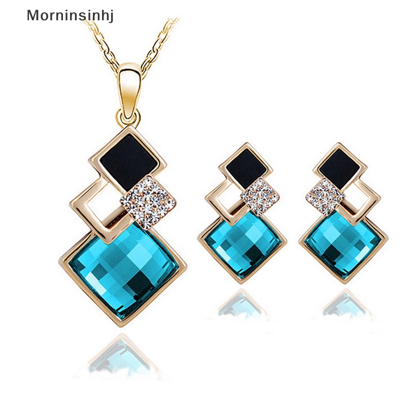 Mornin Fashion Kristal Liontin Kalung Anting Set Untuk Wanita Set Perhiasan Pengantin Pernikahan Anting Kalung Set Hadiah id