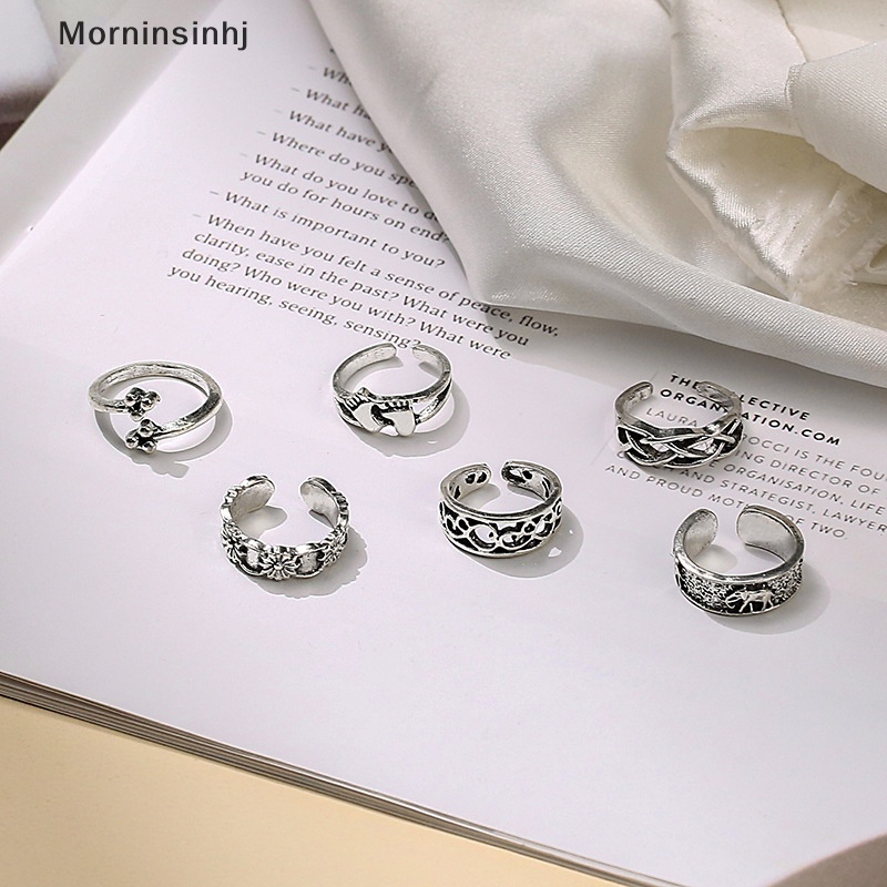 Mornin 6Pcs /Set Cincin Kaki Terbuka Adjustable Toe Rings Motif Gelombang Alloy Ring Adjustable Rings Set Untuk Wanita Perhiasan Kaki Pantai id