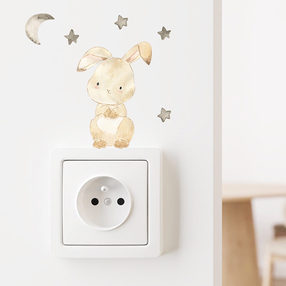 [Harga Grosir] Kartun Lucu Singa Gajah Kelinci Hewan Saklar Stiker Dinding/Self-adhesive Power Socket Paster/Kamar Bayi DIY Art Wall Decals