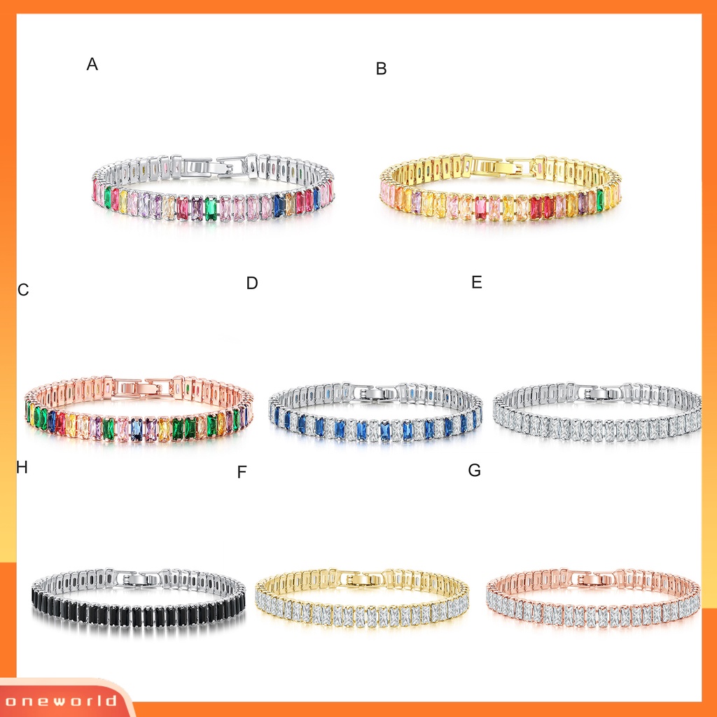 [EONE] Wanita Gelang Warna-Warni Cubic Zirconia Perhiasan Persegi Panjang Berlian Imitasi Gelang Hadiah Ulang Tahun