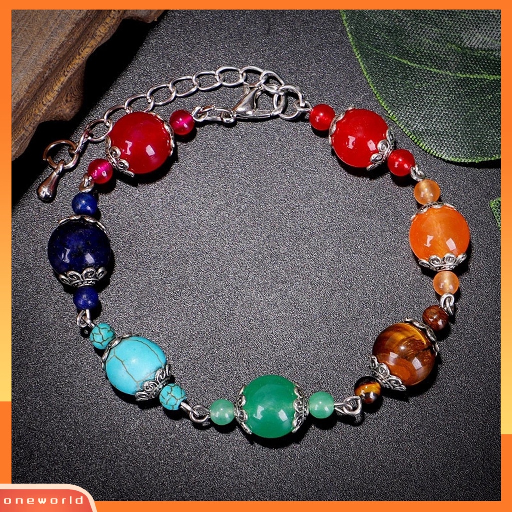 [EONE] Gelang Manik-Manik 7 Chakra Warna-Warni Manik-Manik Adjustable Hias Doa Keseimbangan Buatan Tangan Wanita Alami Batu Imitasi Penyembuhan Bangle Perhiasan Hadiah