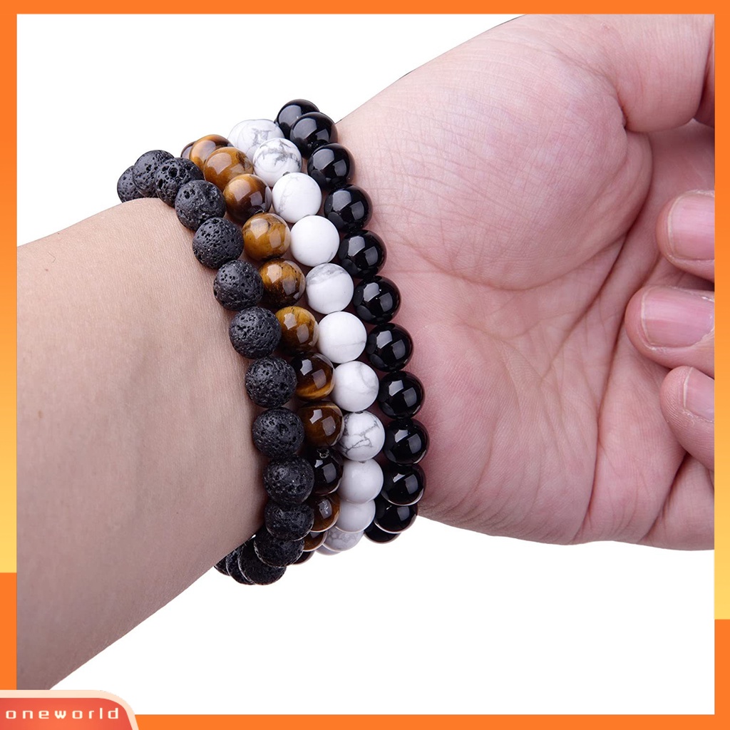 [EONE] 4pcs/set Gelang Pasangan Aneka 8mm Manik-Manik Bulat Batu Alam Elastis Penghilang Stress Pria Wanita Tiger Eye Bracelet Fashion Perhiasan