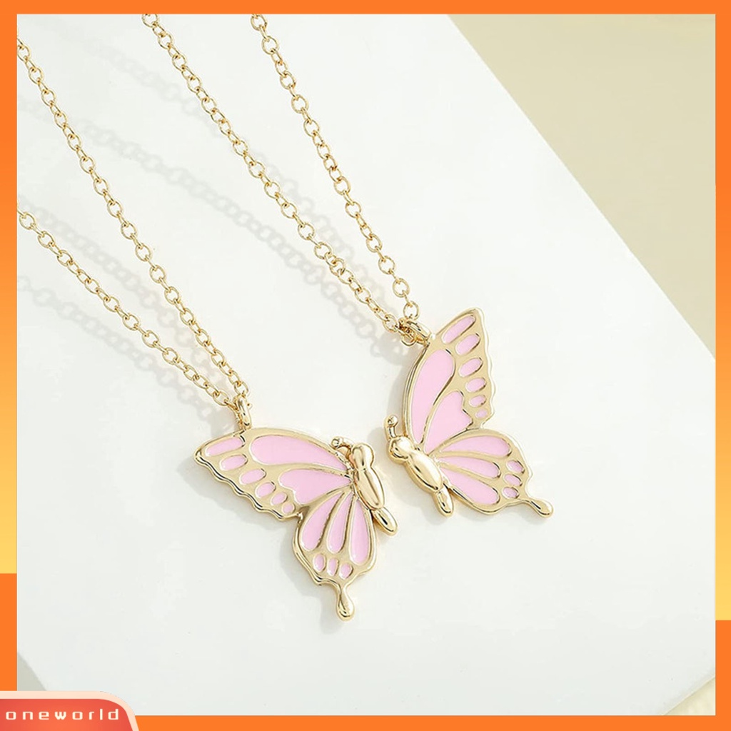 [EONE] 2 Pcs/Set Kalung Persahabatan Bermakna Kilau Terang Semua Pertandingan Adjustable Ekstensi Rantai Dekorasi Hadiah Sahabat BFF Sister Butterfly Pendant Necklace Untuk Anniversary