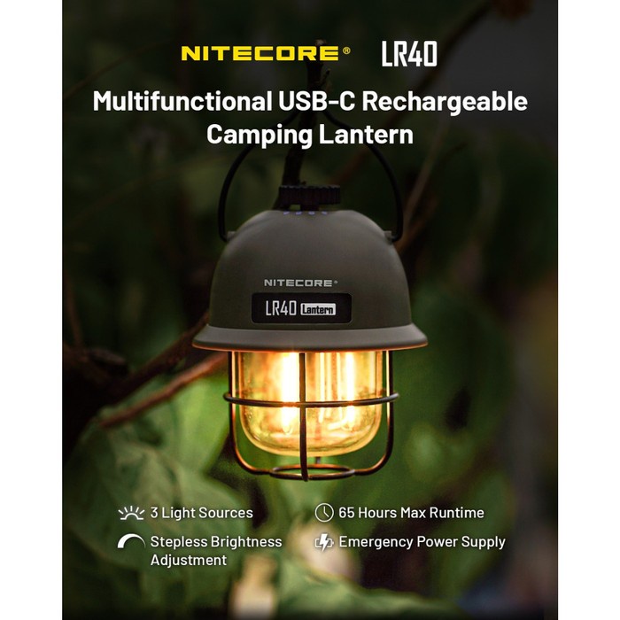 NITECORE Lantera LR40 - Lampu Camping LED USB 4000mAh 3 Light Sources