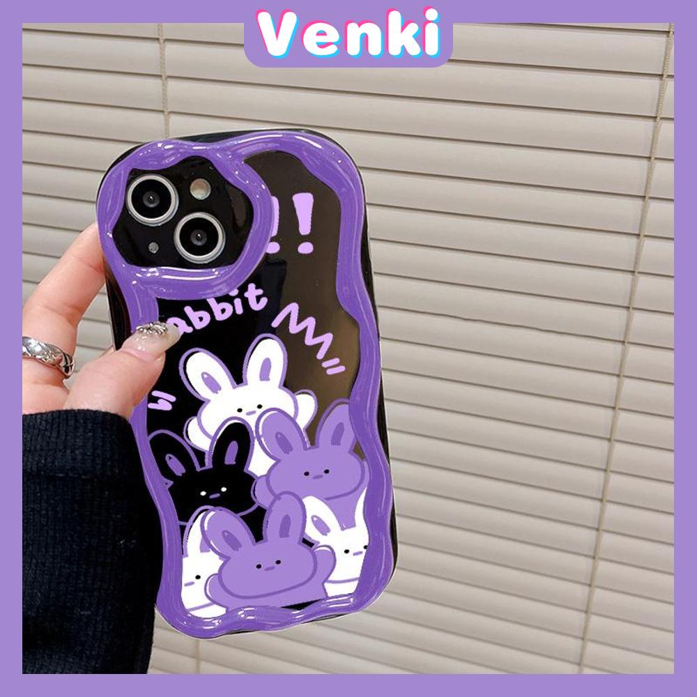 VENKI - For iPhone 11 iPhone Case 3D Curved Edge Wave Glossy Black TPU Airbag Shockproof Camera Cover Purple Bunny Compatible with iPhone 14 13 Pro max 12 Pro Max xr xs max 7Plus