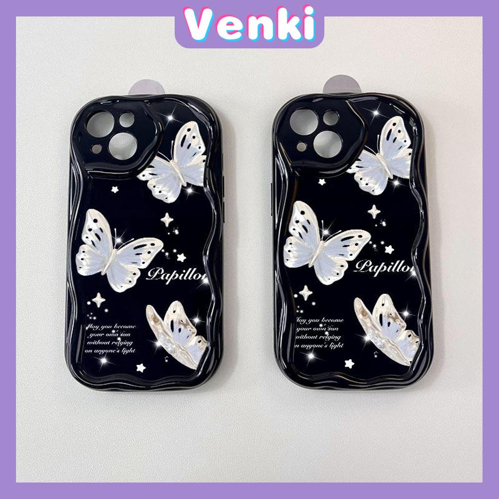 VENKI - For iPhone 11 iPhone Case 3D Curved Edge Wave Glossy Black TPU Airbag Shockproof Camera Cover Butterfly Compatible with iPhone 14 13 Pro max 12 Pro Max xr xs max 7 8Plus