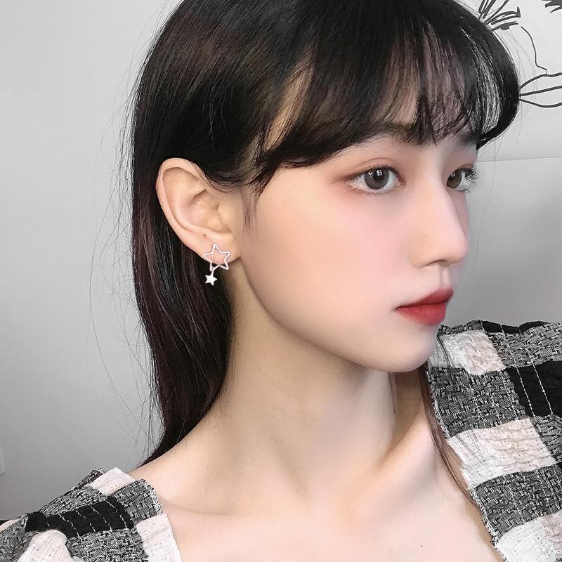 Kami Bunga Trendi s925 Perak Double Star Stud Earrings Untuk Wanita Gadis Korea Lucu Anting Kecil Hypoallergenic Pakaian Sehari-Hari Telinga Perhiasan Hadiah