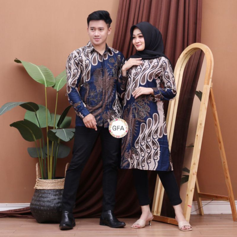 Batik Couple Tunik Baju Batik Couple Modern Premium Kancing Depan Busui M L XL XXL Ready Seragam BN