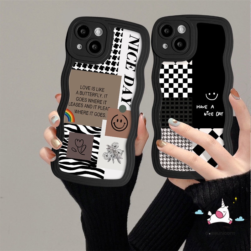 Untuk Infinix Hot 12 10 11 9 Play Note 12 G96 10 Pro Smart 6 4 5 Plus Hot 9 20 10s 12i 10 11s 20s 8 10Lite 12 Pro Wavy Edge Houndstooth Diamond Smiley Lattice Splicing Pattern Case